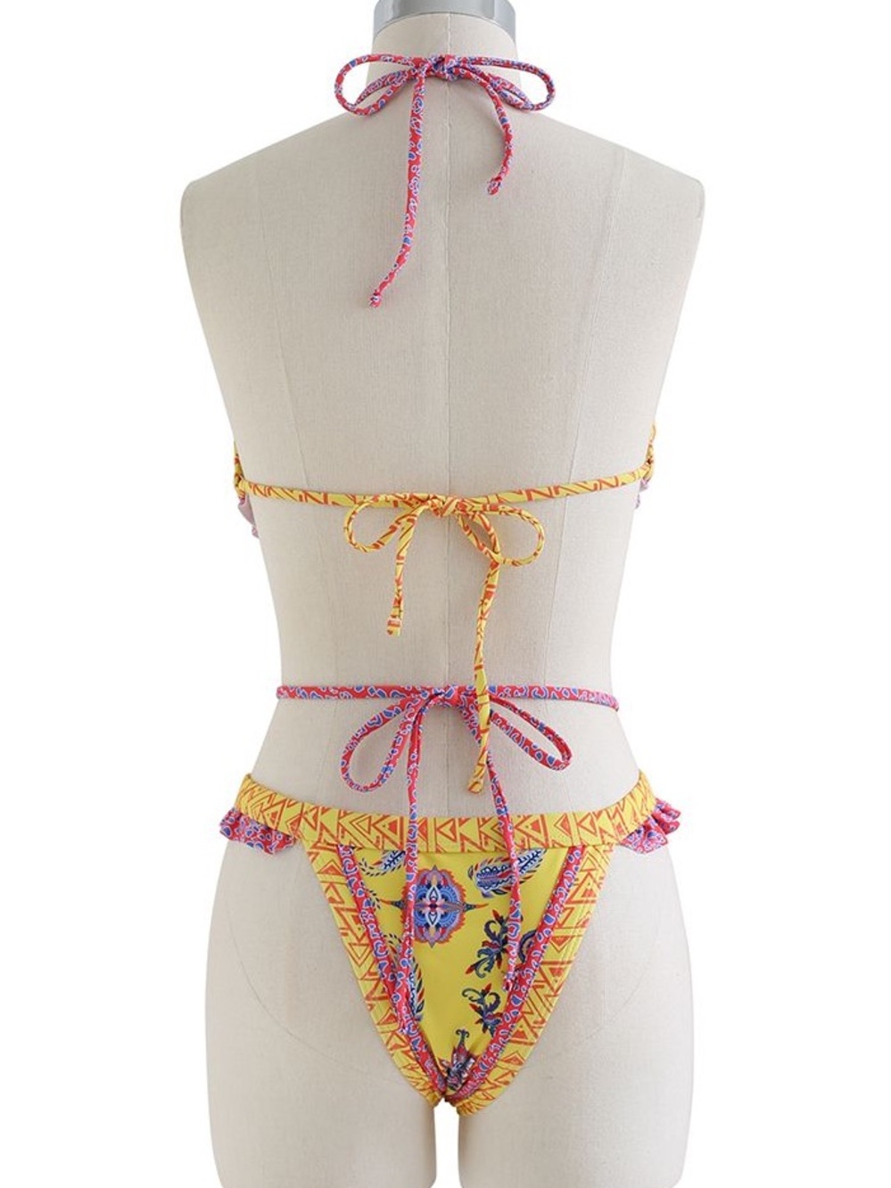 Boho Print Yellow Tie String Triangle 2piece  Bikini - Picture 2 of 5